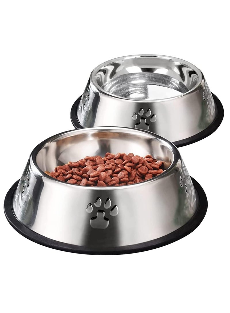Rubik 2 قطعة من أوعية الكلاب المصنوعة من الفولاذ المقاوم للصدأ، أطباق تغذية الكلاب، أطباق طعام للكلاب مع قاعدة مطاطية، مغذٍ متوسط للحيوانات الأليفة للطعام والماء (21.5 سم / 8.5 بوصة) فضي - Image 1
