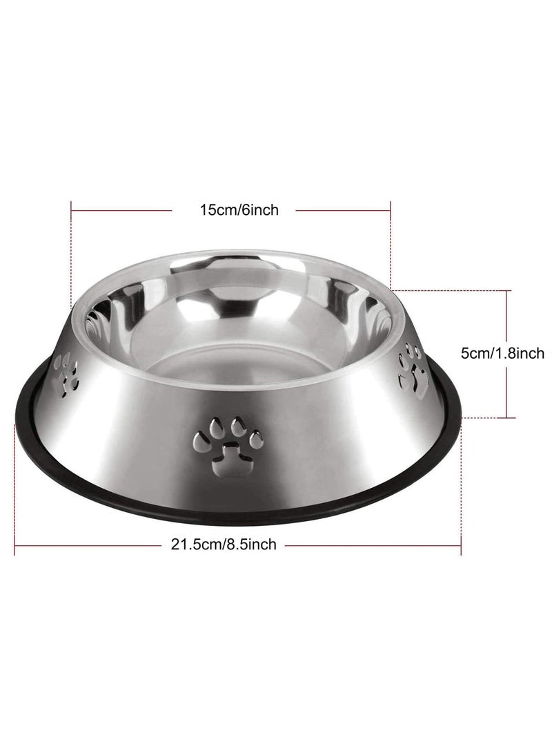 Rubik 2 قطعة من أوعية الكلاب المصنوعة من الفولاذ المقاوم للصدأ، أطباق تغذية الكلاب، أطباق طعام للكلاب مع قاعدة مطاطية، مغذٍ متوسط للحيوانات الأليفة للطعام والماء (21.5 سم / 8.5 بوصة) فضي - Image 2