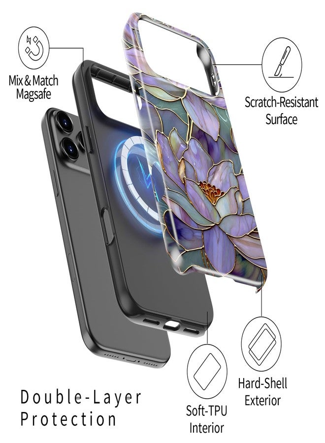 جراب Goodon لهاتف iPhone 17 Pro بتصميم أنيق - متوافق مع الشحن اللاسلكي - غطاء صلب مزدوج الطبقات + غطاء سيليكون - جراب حماية للهاتف بتصميمات عصرية للنساء - زهرة اللوتس المجردة - Image 2