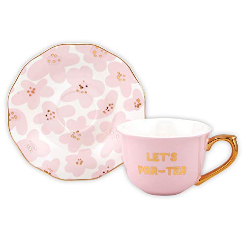 Slant Collections - Ceramic Tea Cup and Saucer Set, 5-Ounce, Let's Par-Tea - Image 5