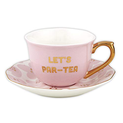 Slant Collections - Ceramic Tea Cup and Saucer Set, 5-Ounce, Let's Par-Tea - Image 2