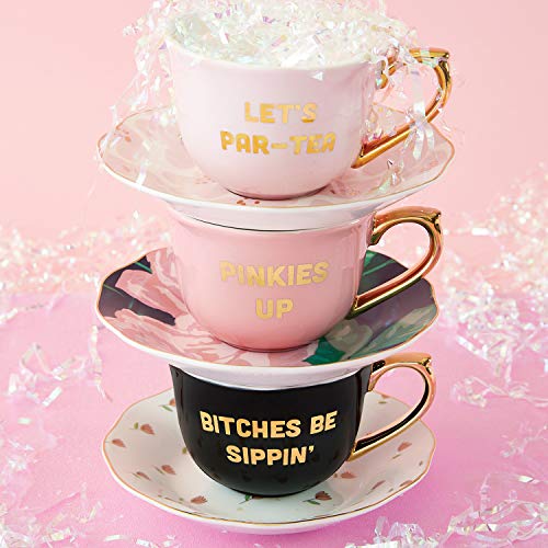 Slant Collections - Ceramic Tea Cup and Saucer Set, 5-Ounce, Let's Par-Tea - Image 3