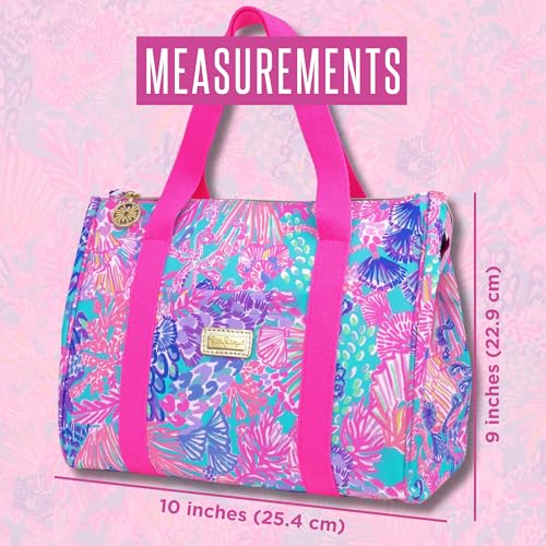 Lilly Pulitzer ليلي بوتلر كيوت لانش باج للنساء، حقيبة معزولة بسعة كبيرة، حقيبة توت باللون الوردي/الأزرق مع جيب تخزين وأشرطة للكتف، سبليندور إن ذا ساند - Image 5