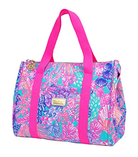 Lilly Pulitzer ليلي بوتلر كيوت لانش باج للنساء، حقيبة معزولة بسعة كبيرة، حقيبة توت باللون الوردي/الأزرق مع جيب تخزين وأشرطة للكتف، سبليندور إن ذا ساند - Image 2
