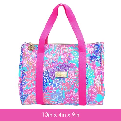 Lilly Pulitzer ليلي بوتلر كيوت لانش باج للنساء، حقيبة معزولة بسعة كبيرة، حقيبة توت باللون الوردي/الأزرق مع جيب تخزين وأشرطة للكتف، سبليندور إن ذا ساند - Image 3