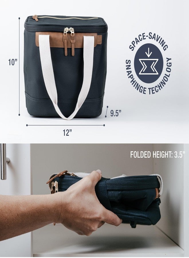 CleverMade Malibu Collapsible Cooler Luxe - 18 Can - Stylish, Structured, Leakproof Collapsible Coolers for Travel That Fold Flat with Carry Handles- Soft-Sided Insulated Tote - Leeward Navy - Image 2