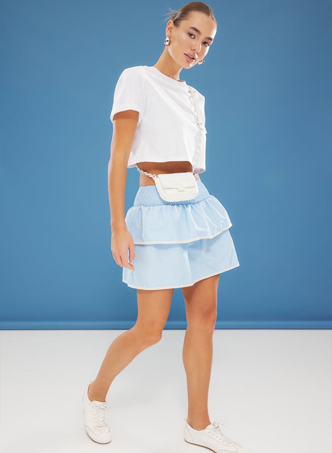 trendyol Blue Ruffle Mini Length Woven Skirt with Hip Skirt - Image 1