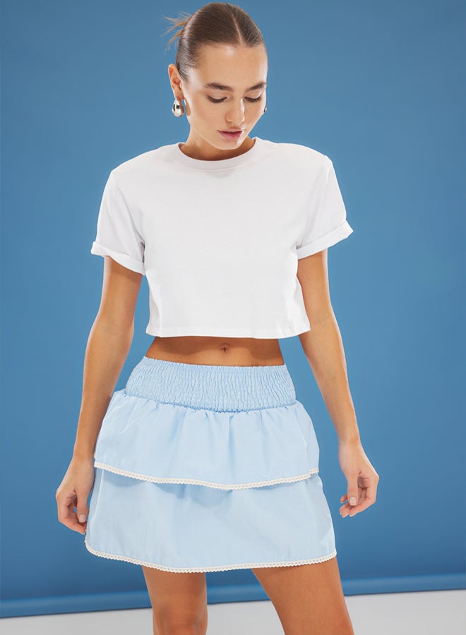 trendyol Blue Ruffle Mini Length Woven Skirt with Hip Skirt - Image 3