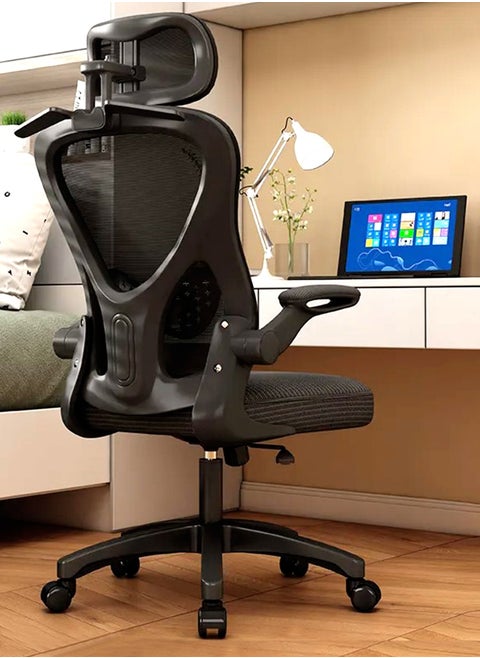 Premium Ergonomic Office Chair for Work from Home, High Back Computer Chair with Mesh, Flip-up Armrest, Headrest, Recline, Adjustable Seat & Lumbar Support | Mesh Chair for Office Black
