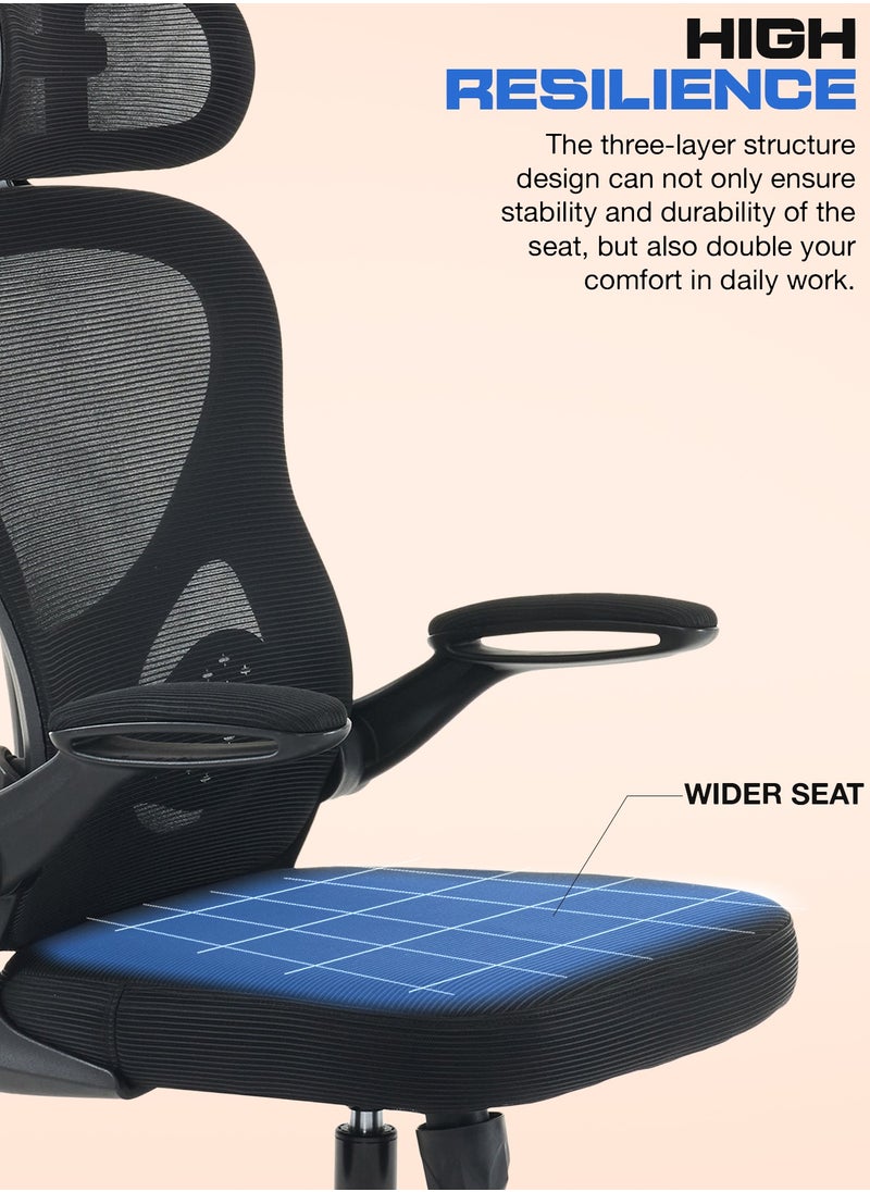 DROGO - Premium Ergonomic Office Chair for Work from Home, High Back Computer Chair with Mesh, Flip-up Armrest, Headrest, Recline, Adjustable Seat & Lumbar Support | Mesh Chair for Office Black - Image 1