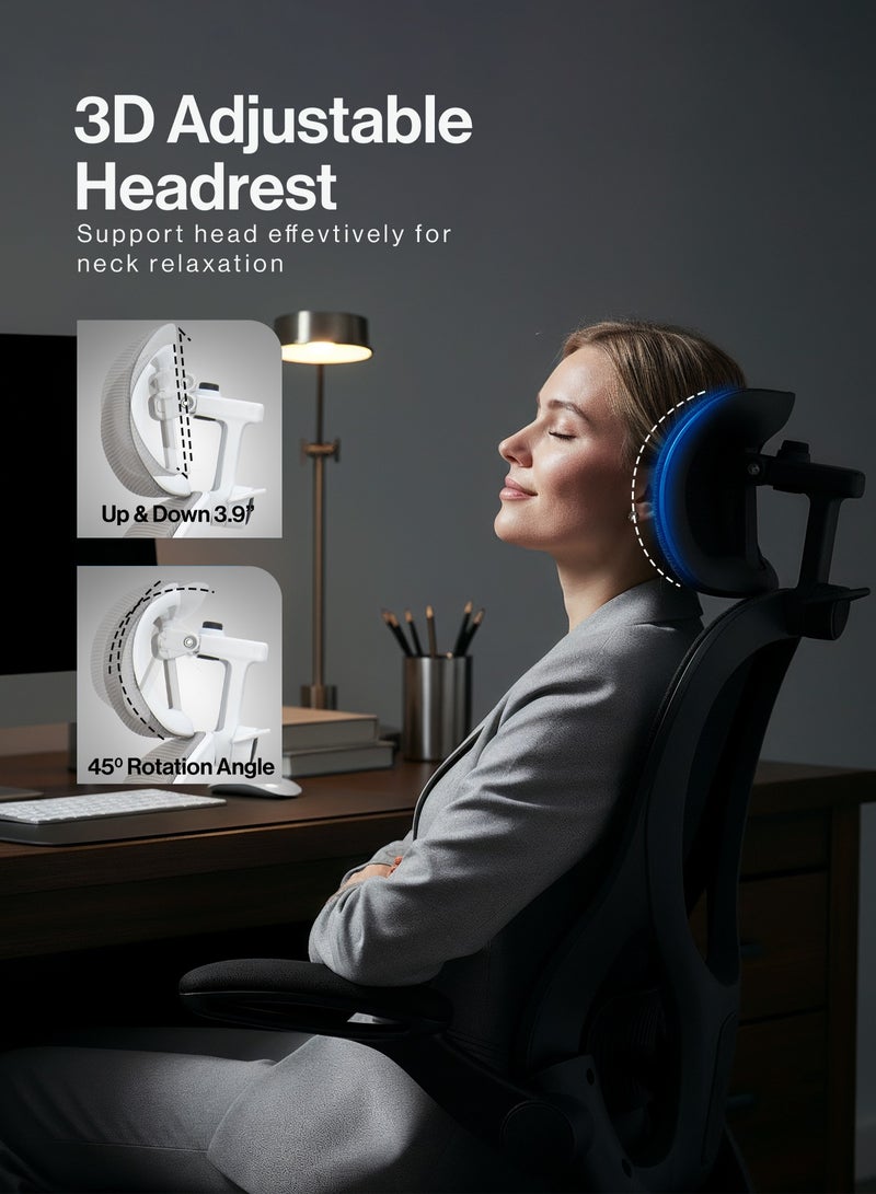 دراجو كرسي مكتب مريح ممتاز للعمل من المنزل، كرسي كمبيوتر عالي الظهر مع شبكة، مسند ذراع قابل للطي، مسند رأس، استلقاء، مقعد قابل للتعديل ودعم أسفل الظهر | كرسي شبكي للمكتب باللون الأسود - Image 5