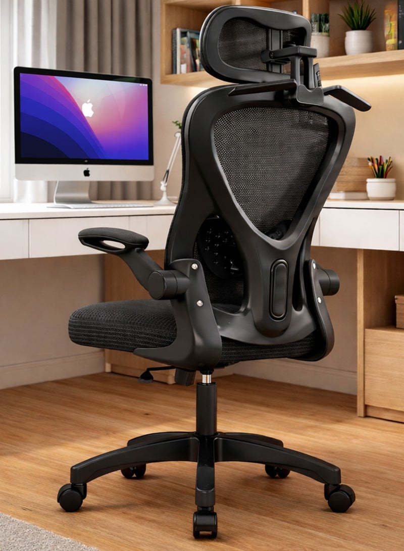 DROGO Premium Ergonomic Office Chair for Work from Home, High Back Computer Chair with Mesh, Flip-up Armrest, Headrest, Recline, Adjustable Seat & Lumbar Support | Mesh Chair for Office Black - Image 1