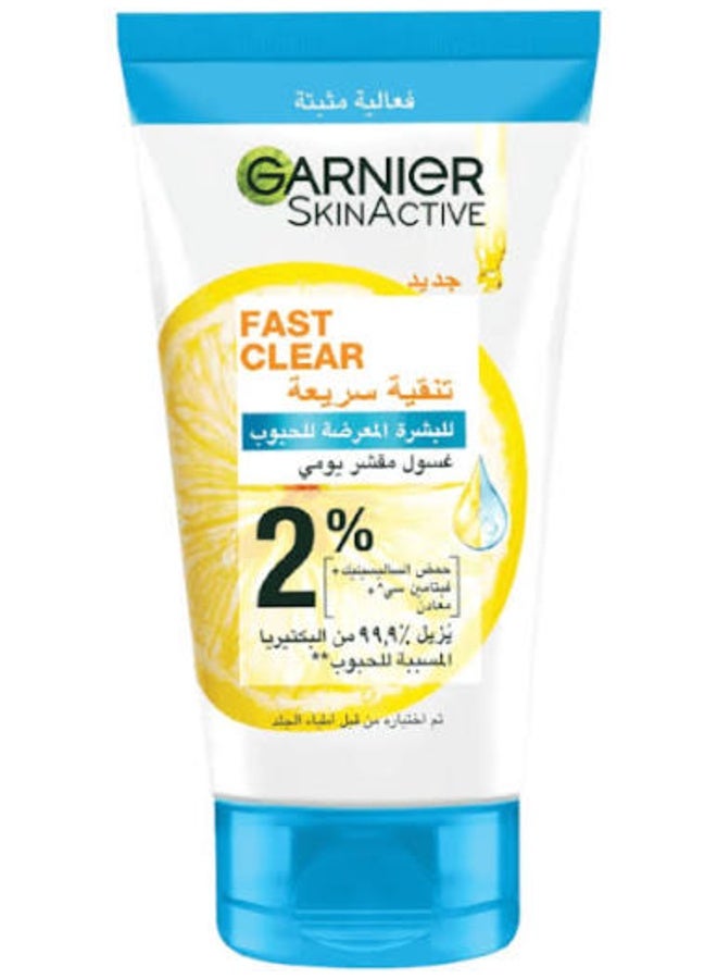 Garnier Skinactive Fast Clear 3-in-1 Face Wash, For Acne Prone Skin, with Salicylic Acid and Vitamin C, 50ml