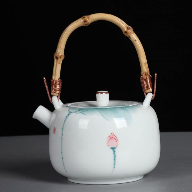 Hand Painted Lotus Ceramic Kung Fu Teapot Heat Resistant Smooth Surface Home Office - Image 5