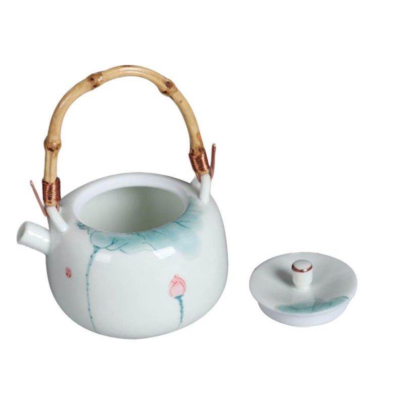 Hand Painted Lotus Ceramic Kung Fu Teapot Heat Resistant Smooth Surface Home Office - Image 2