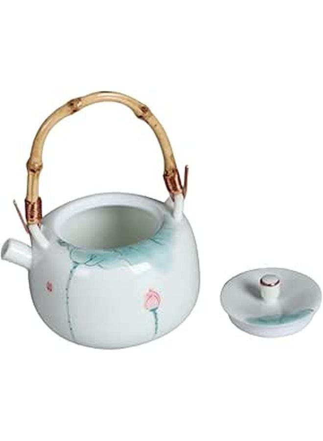 Hand Painted Lotus Ceramic Kung Fu Teapot Heat Resistant Smooth Surface Home Office - Image 1