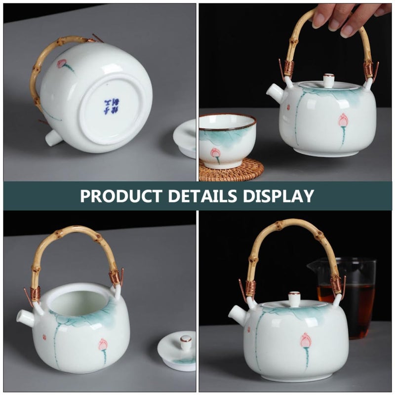 Hand Painted Lotus Ceramic Kung Fu Teapot Heat Resistant Smooth Surface Home Office - Image 4