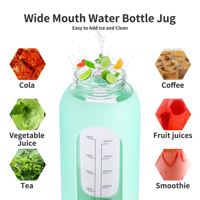 EALGRO 64 oz Glass Water Bottle With Straw and Handle, Half Gallon Sports Motivational Water Jug Flask with Silicone Sleeve, Large Water Cup with Time Marker for Travel, Gym, Army Green - Image 5