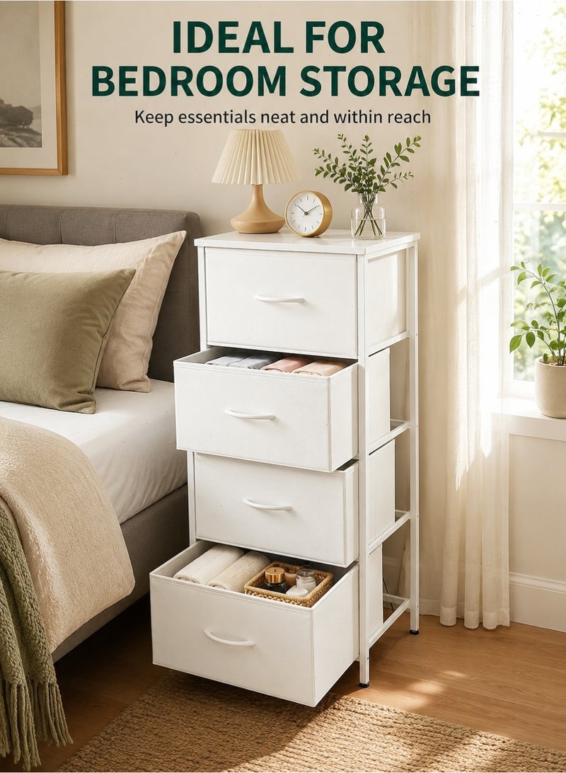 4 Drawer Dresser, Fabric Storage Cabinet with Steel Frame and MDF Top, Bedroom Clothes Organizer Chest of Drawers for Closet and Living Room, White - Image 4