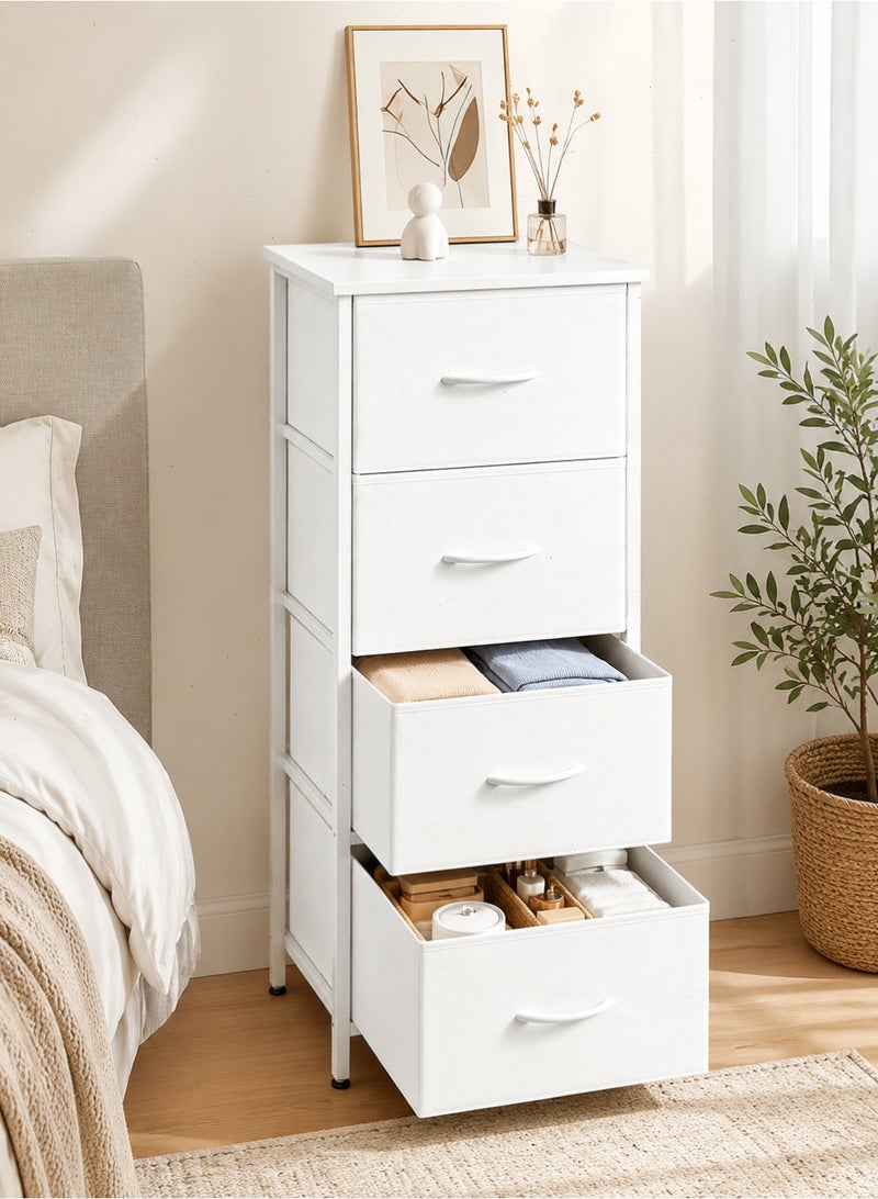 4 Drawer Dresser, Fabric Storage Cabinet with Steel Frame and MDF Top, Bedroom Clothes Organizer Chest of Drawers for Closet and Living Room, White - Image 1