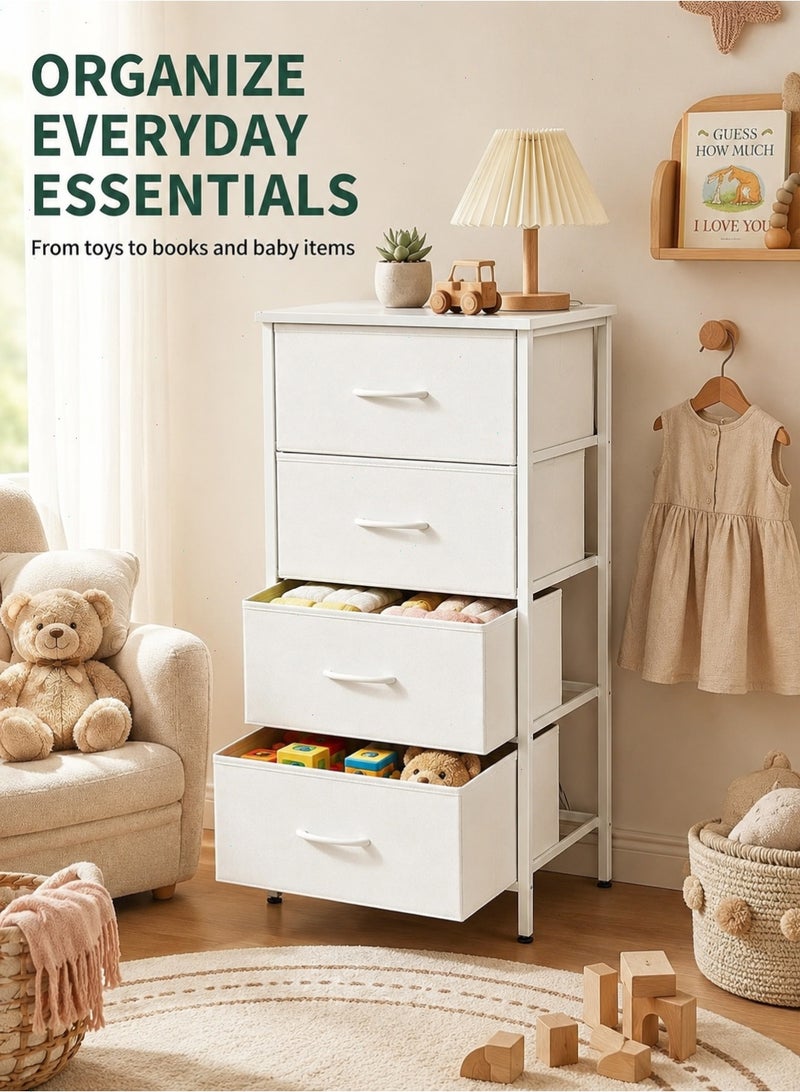 4 Drawer Dresser, Fabric Storage Cabinet with Steel Frame and MDF Top, Bedroom Clothes Organizer Chest of Drawers for Closet and Living Room, White - Image 5