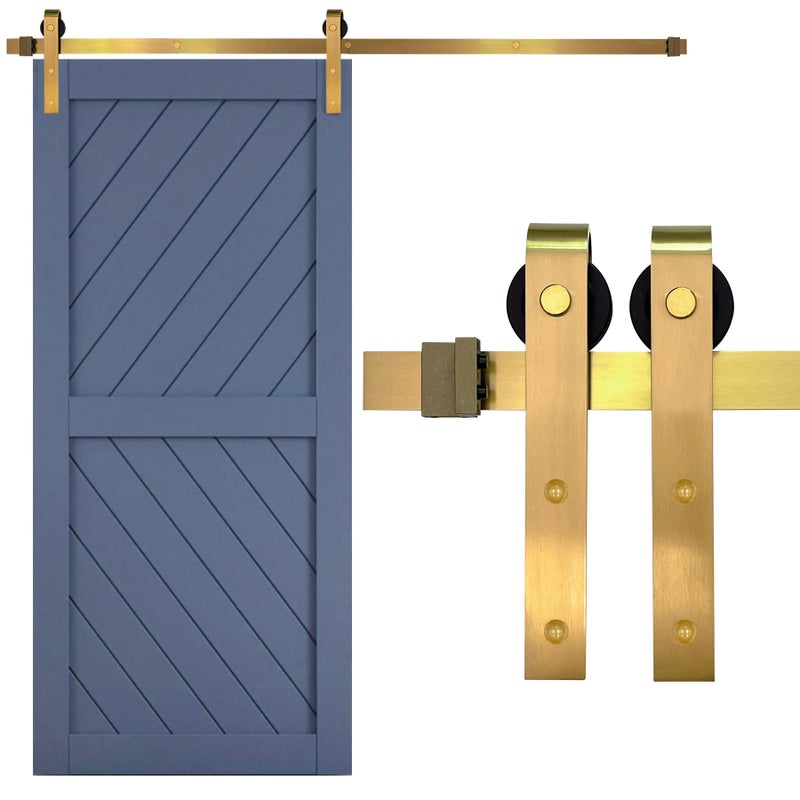 Rio Salto Gold Barn Door Hardware Kit Sliding Door Hardware Modern Barn Interior Brushed Brass Panel Hardware Hardware Kit 6ft 7in NO Door