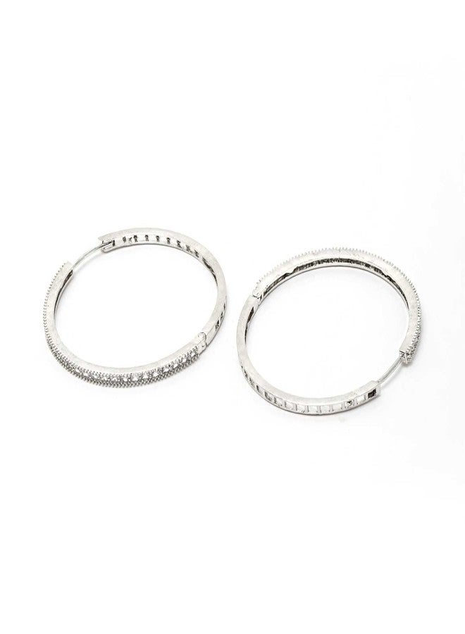 KENNICE Rhodium-Plated White American Diamond Studded Hoop Earrings Jewellery for Women & Girls - Image 5