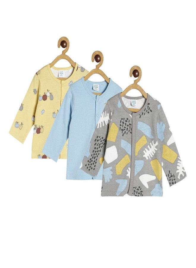 miniklub Baby Full Sleeve Round Neck Blue/Grey/Mustard Cotton Regular Fit Vest Pack Of 3 (0-3M) - Image 1