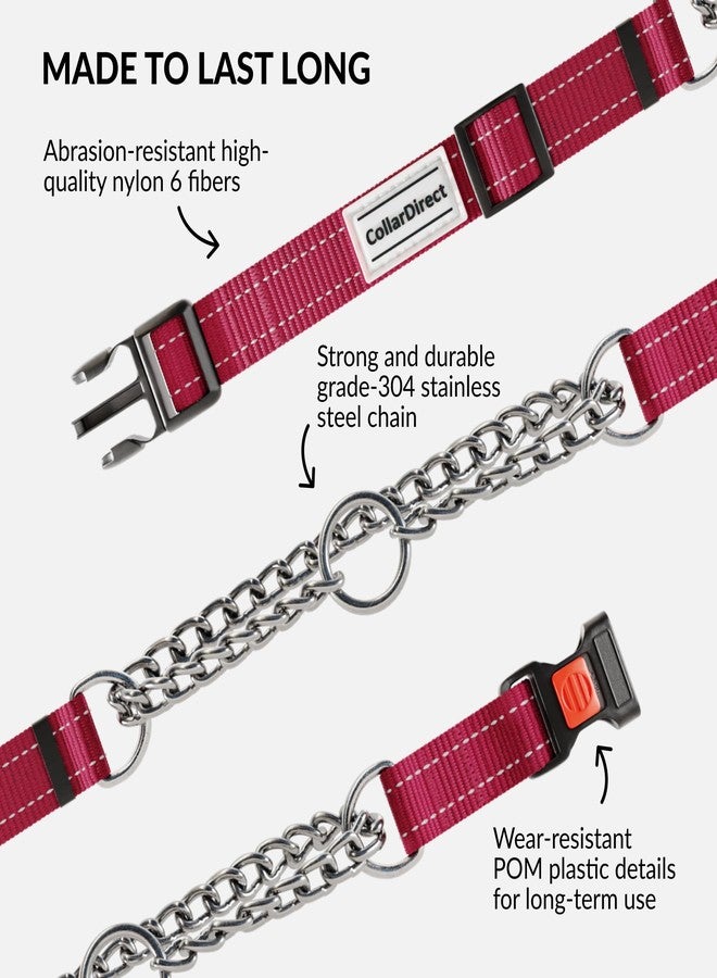 CollarDirect Martingale Dog Collar Heavy Duty Nylon Slip Collars for Small Medium Large Dogs [Stainless Steel Chain and Quick Release Buckle, Reflective, Dark Red, M, 14"-17"] - Image 4