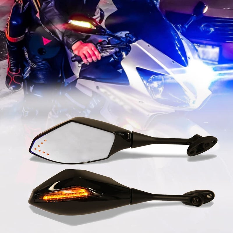 DREAMIZER Motorcycle Rear View Mirrors with Turn Signal Integrated Light Handlebar Mirror Compatible with CBR500RR CBR600RR CBR1000RR GSXR 600 750 Yellow Arrow LightGloss Black