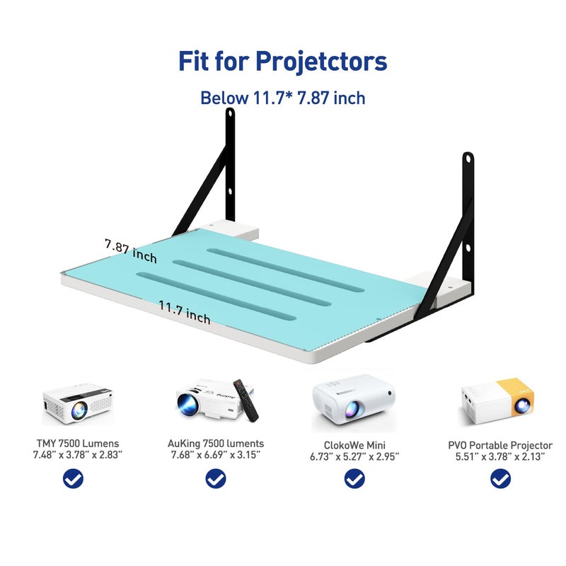 AREAJD Black White Small Mini Projector Shelf for Wall, Cable Box / Router Shelf,Floating Projector Mount, Holder Stand Accessories - Image 2