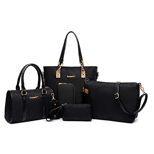 AlwaySky Women Shoulder Bag 6 PCS Top-Handle Handbag Tote Purse Wallet Key Case Set (Black) - Image 1