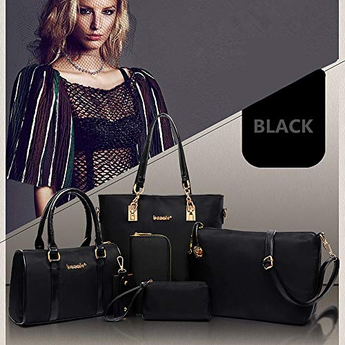 AlwaySky Women Shoulder Bag 6 PCS Top-Handle Handbag Tote Purse Wallet Key Case Set (Black) - Image 2