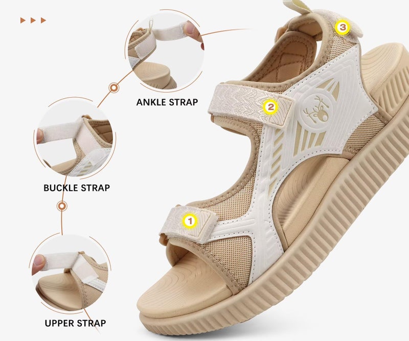 KuaiLu Womens Orthopedic Walking Sandals Comfortable Arch Support Plantar Fasciitis Relief Sport Recovery Chunky Cushion Adjustable Summer Outdoor Beach Vacation Athletic Water Shoes Beige Size 8 - Image 5