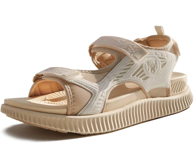 KuaiLu Womens Orthopedic Walking Sandals Comfortable Arch Support Plantar Fasciitis Relief Sport Recovery Chunky Cushion Adjustable Summer Outdoor Beach Vacation Athletic Water Shoes Beige Size 8 - Image 1