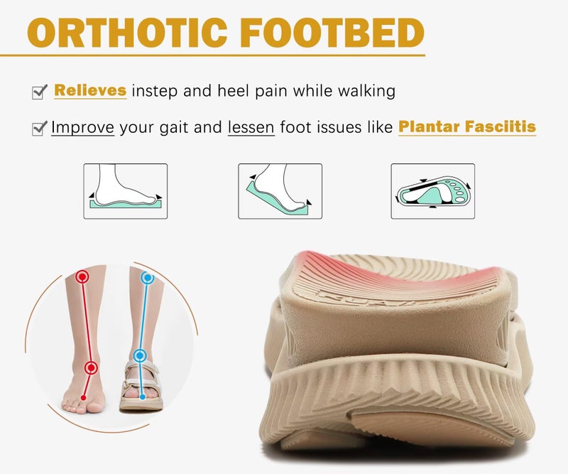 KuaiLu Womens Orthopedic Walking Sandals Comfortable Arch Support Plantar Fasciitis Relief Sport Recovery Chunky Cushion Adjustable Summer Outdoor Beach Vacation Athletic Water Shoes Beige Size 8 - Image 4