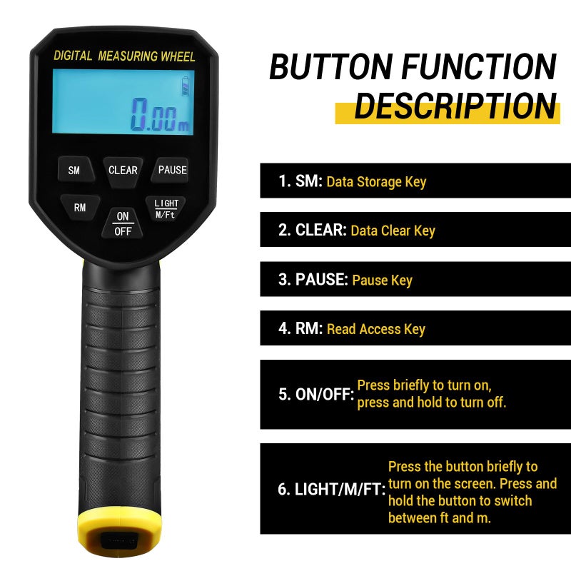 DEKOPRO Measuring Wheel: DEKOPRO 4V Digital Measuring Wheel in Feet, 12.5 Inch 99,999Ft/ 99,999M Digital Display Folding Wheel Measurement Roller with Storage Bag - Image 3