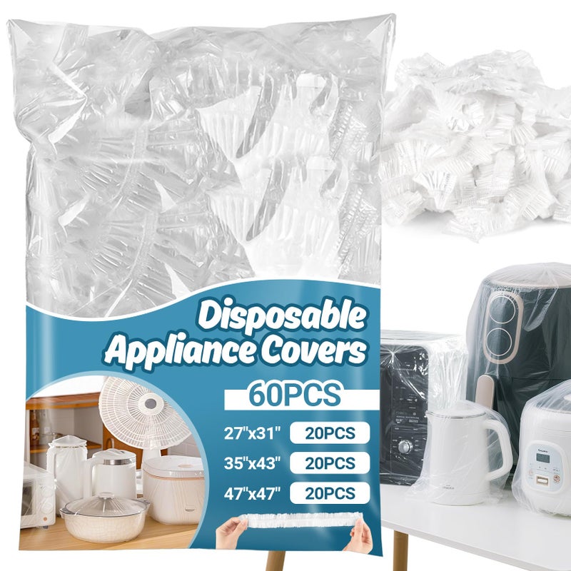 Rainflow 60 PCS RAINFLOW Disposable Kitchen Appliance Covers - Dust Covers for Kitchen Appliances Clear Thickened Dust Cover with Elastic for Household Air Fryer Oven Rice Cookers Fan and Storage (S,M,L) - Image 1