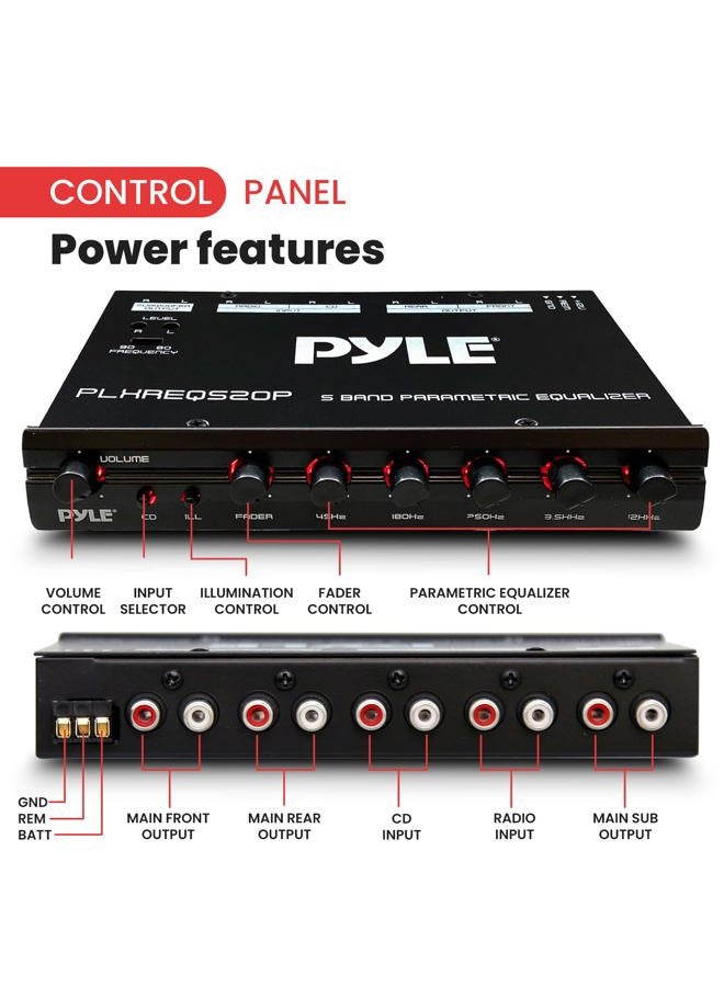 Pyle Parametric Equalizer with Subwoofer - 5 Volt RMS Pre-Amp Output with Subwoofer Gain Control, and 2 Input Sources Selectable, Red & Green Light Illumination Selector - Image 3