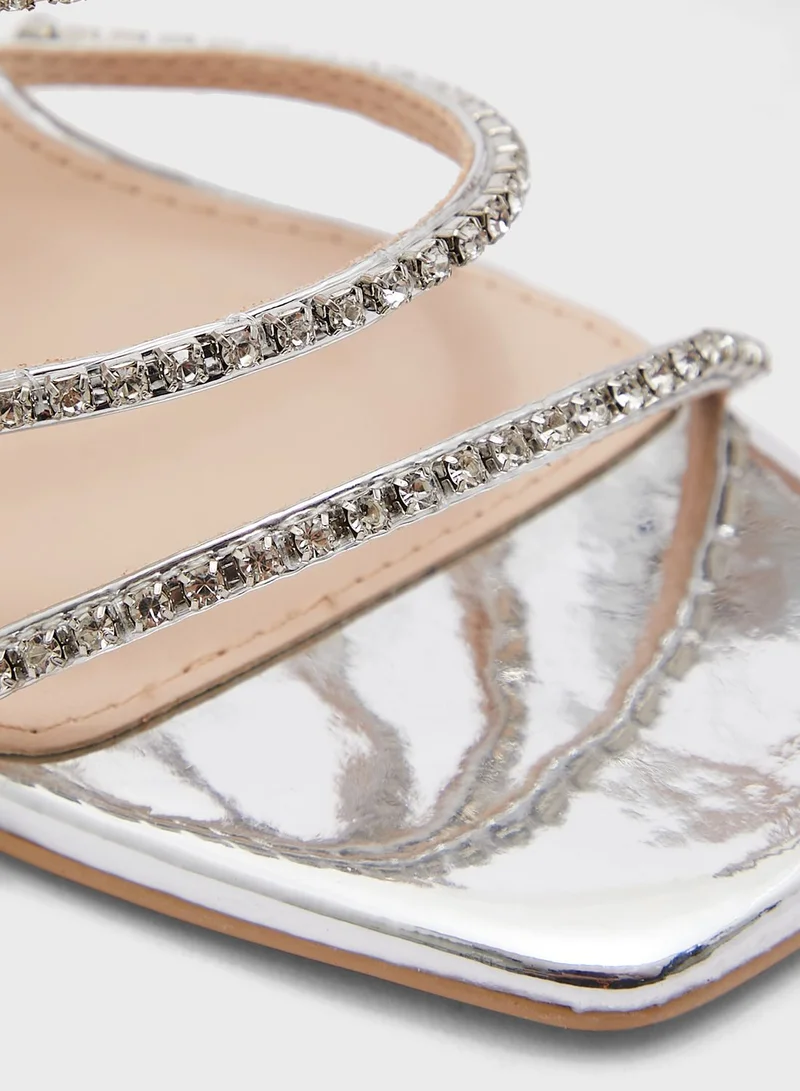 Ella Limited Edition Diamante Straps Flared Heel Sandal