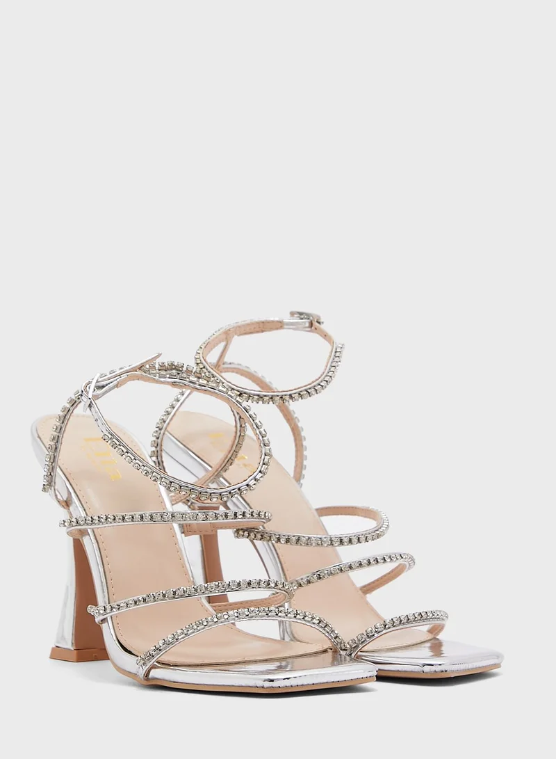 Ella Limited Edition Diamante Straps Flared Heel Sandal