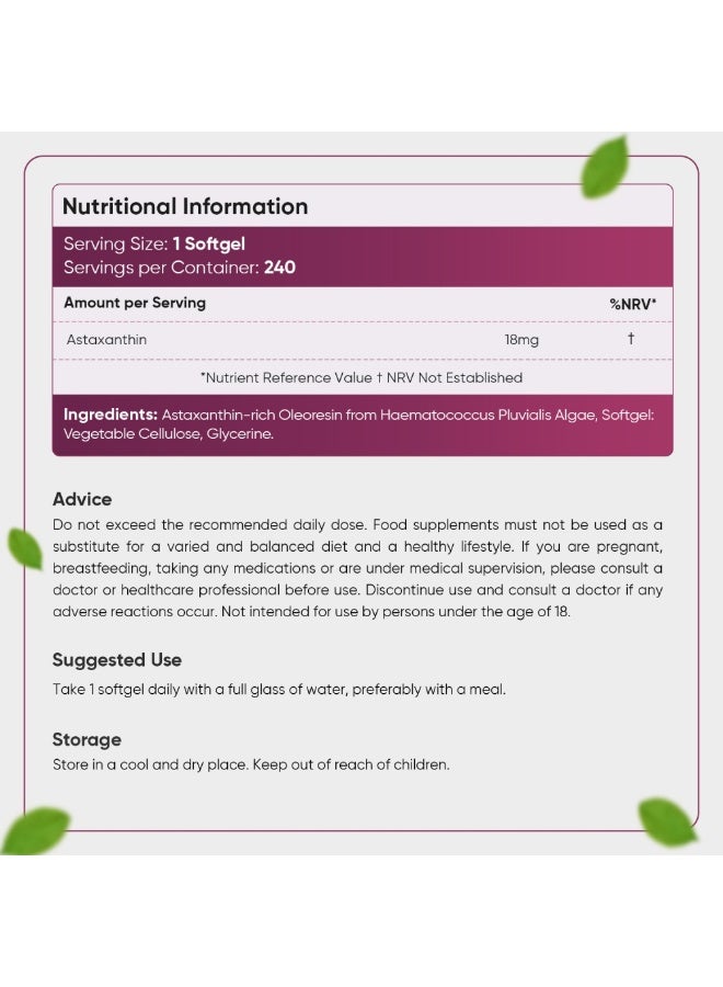 أستازانتين كبسولات جيلاتينية 18 ملغ – يدعم الدفاعات الطبيعية، 240 كبسولة جيلاتينية، صنع في المملكة المتحدة - Image 4