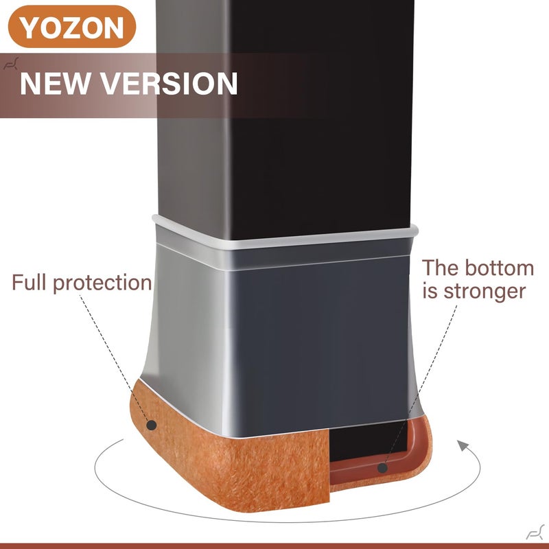 YOZON Chair Leg Floor Protectors Chair Leg Protectors for Hardwood Floors Silicone Caps Felt Strengthen Bottom Protection Anti-Scratch Reduce Noise 16 Pack Clear Square L Fit:1-1/8" to 1-9/16" (27-40mm) - Image 3