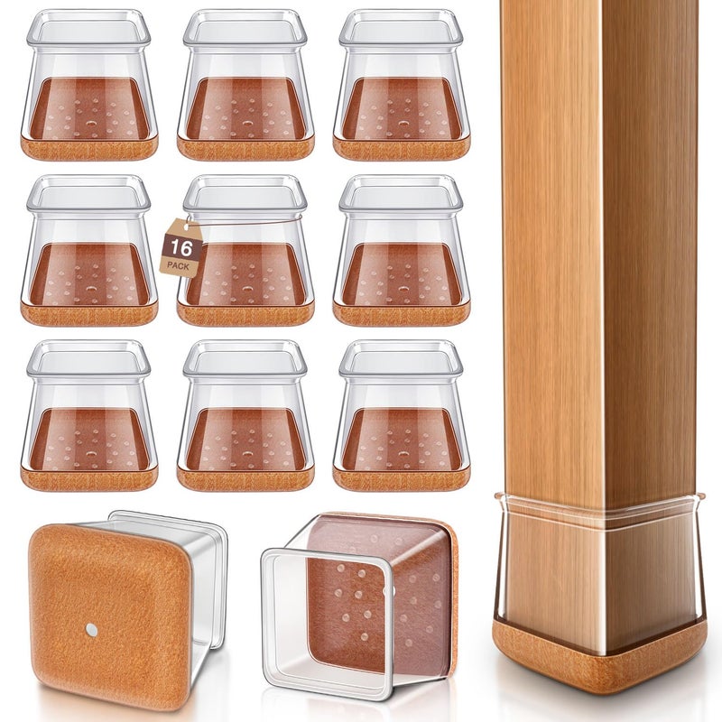 YOZON Chair Leg Floor Protectors Chair Leg Protectors for Hardwood Floors Silicone Caps Felt Strengthen Bottom Protection Anti-Scratch Reduce Noise 16 Pack Clear Square L Fit:1-1/8" to 1-9/16" (27-40mm) - Image 1