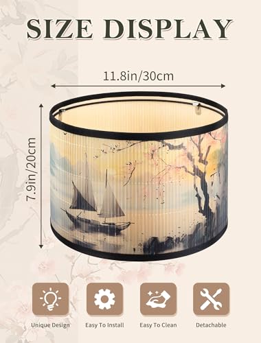 GES Natural Bamboo Drum Lampshade 11811879 Inch Table Lamp Shade with Floral Print Medium lamp Cover for Bedroom Living Room Home Decor Boat1 - Image 3