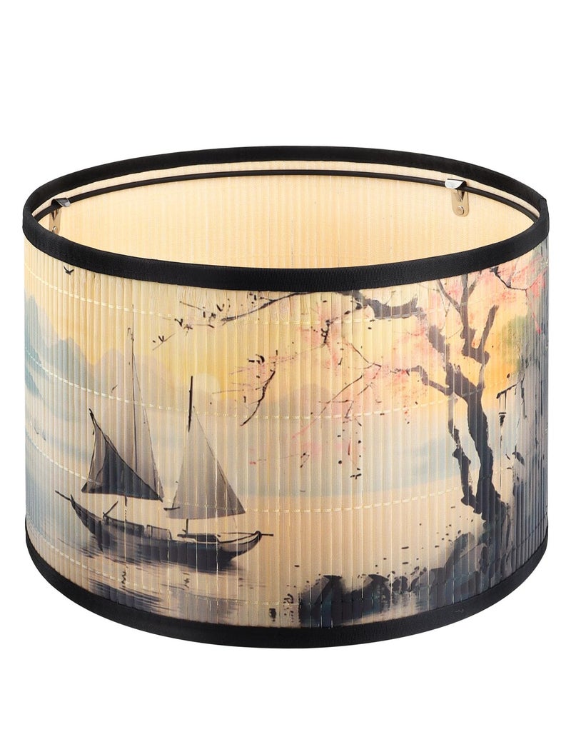 GES Natural Bamboo Drum Lampshade 11811879 Inch Table Lamp Shade with Floral Print Medium lamp Cover for Bedroom Living Room Home Decor Boat1 - Image 2