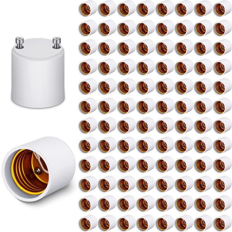 Landhoow 100 Pack Gu24 to E26 E27 Adapter for Led Light Bulbs Heat Resistant up to 392 Degrees Fahrenheit Fire Resistant Converts Gu24 BiPin Based Fixture E26 E27 Standard Screw in Lamp Socket