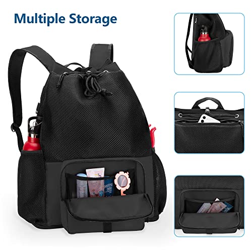 Fasrom Mesh Beach Bag Backpack with Zipper Bottom, Sport Gym Backpack for Swimming, Beach, Pool and Travel(Patent Design), Black - Image 4