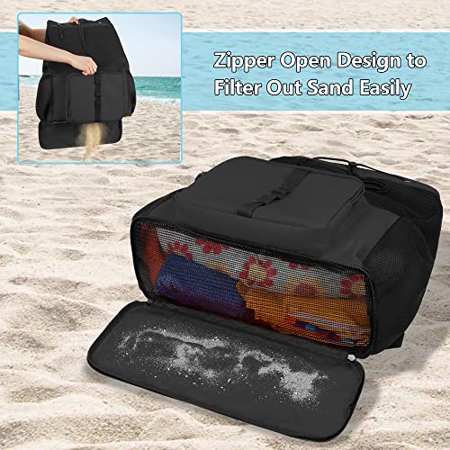 Fasrom Mesh Beach Bag Backpack with Zipper Bottom, Sport Gym Backpack for Swimming, Beach, Pool and Travel(Patent Design), Black - Image 3