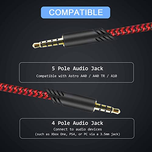 MQDITH 2.0M Replacement Audio Cable Compatible with Astro A40 A40TR Gaming Headset, Inline Mute Wire and No Volume Control Cord (Nylone Cord, Red/Black) - Image 2